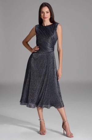 Swing női ruha midi,ujjatlan,oldalt raffolt,lurexes