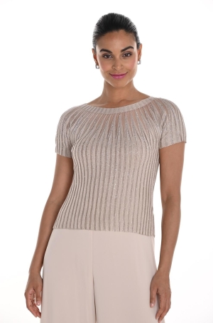 Frank Lymann női pulóver rövidujjú,bordás,tüllbetétes,strasszos