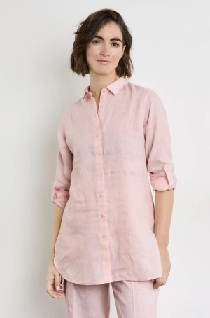 Gerry Weber női blúz, len, hosszított, végigombos, felgombolhatós ujjú