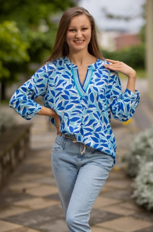 Erfo női blúz, 3/4-es ujjú, gallér nélküli, V-nyakú