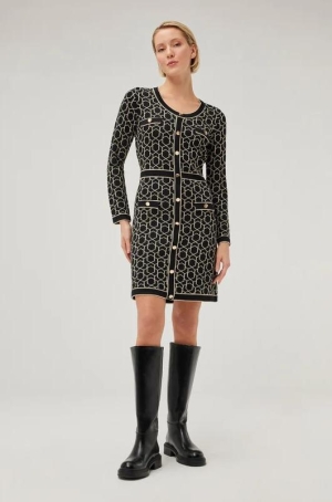 Leo & Ugo női ruha, kötött, díszgombos, hosszúujjú, karcsúsított