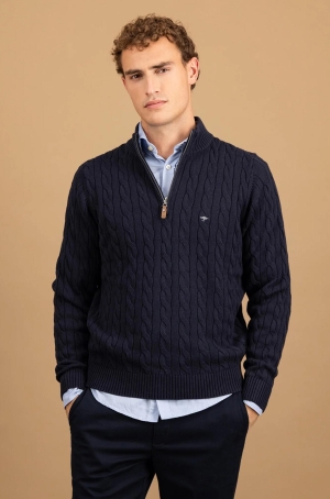 Fynch Hatton férfi pulóver,cipzáros állónyakú,csavart mintás