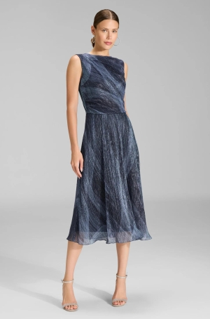 Swing női ruha midi,ujjatlan,oldalt raffolt,lurexes