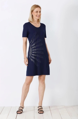 hajo női ruha, strasszos, rövidujjú, kereknyakú