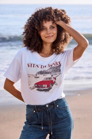 Monari női felső, rövidujjú, kereknyakú, elején autós