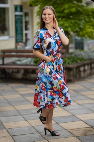 Dolcezza női ruha rövidujjú,végig gombos,derékban szabott,öves