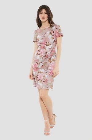 Swing női ruha, hátul sliccelt, rövidujjú, féloldalt rakott