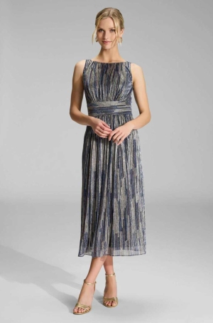 Swing női ruha ujjatlan, lurex, mell alatt szabott