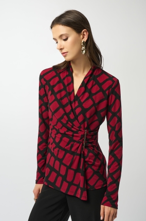 Joseph Ribkoff női felső, átlapolt, derekán fémdísz, hosszúujjú