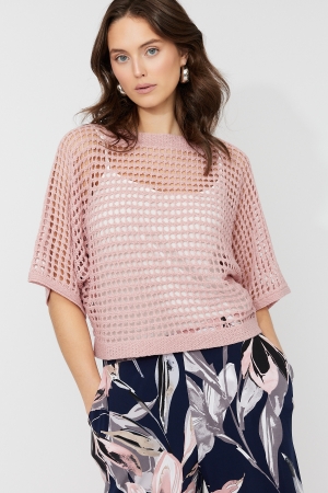 Frank Lyman női pulóver, rövid fazon, T-ujjú, hálós