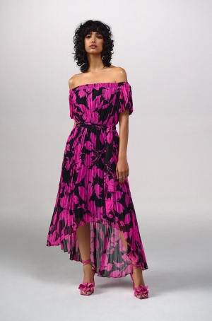 Joseph Ribkoff női ruha hosszú,plisszírozott,gumis nyakú,lepkeujjú,elején rövidebb