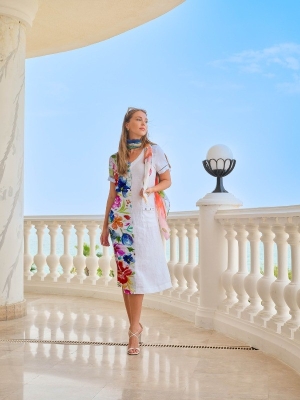 Dolcezza női ruha, len, rövidujjú, elején zseb