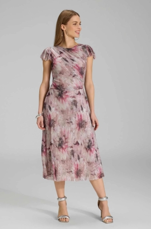 Swing női ruha midi, fodrosvállú, oldalt raffolt, lurexes