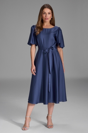 Swing női ruha hagymaujjú, midi, loknis, zsebes