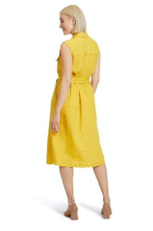 Betty Barclay női ruha, len, ujjatlan, végig gombos, öves, zsebes