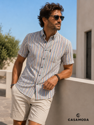 Casamoda férfi ing, casual fit, rövidujjú, len
