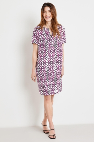 Gerry Weber női ruha len,rövidujjú,zsebes,egyenes,spicces nyakú