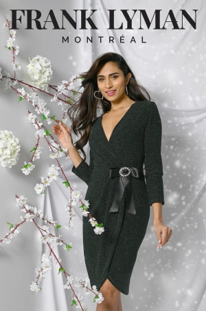 Frank Lyman női ruha rövid,lurex,hosszúujjú,elől átlapolt bross dísszel